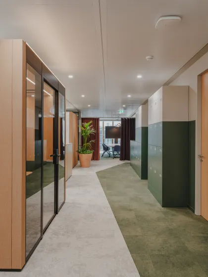 Hallway with Meeting Boxes Suez Offices Carpet Tile Collection Haze